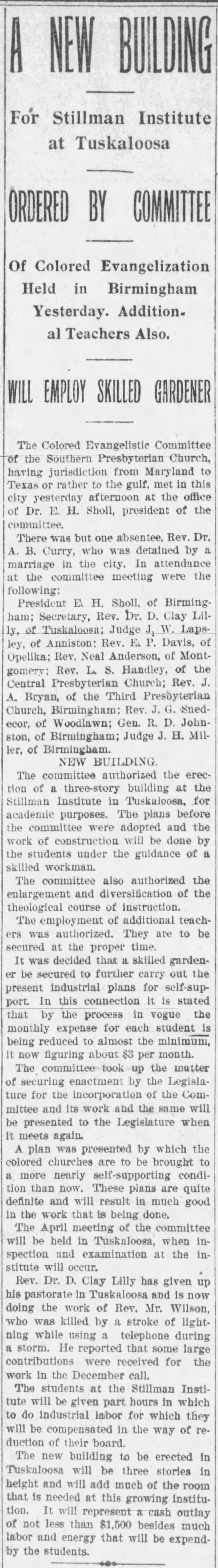 A New Building for Stillman Institute at Tuskaloosa